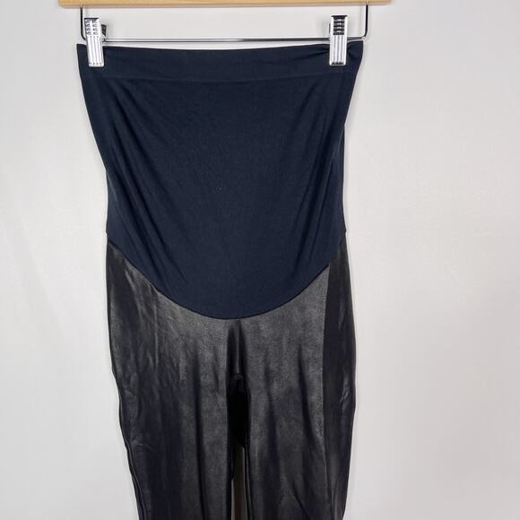 Spanx Maternity Small S Black Faux leather High Waisted Leggings Over The Belly - Picture 3 of 15